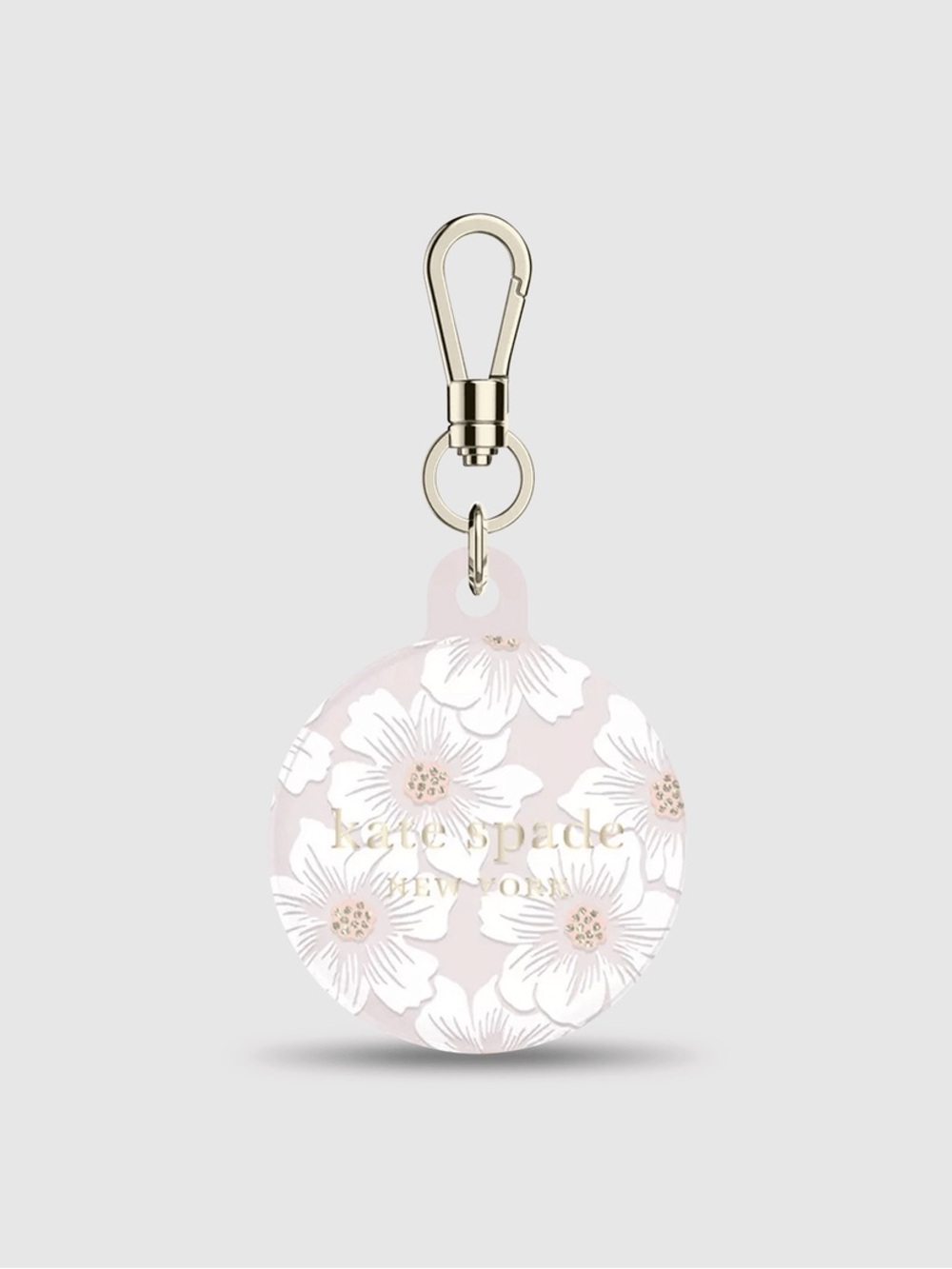 kate spade Pink and White Floral Round Key & Card Holder with Gold Hardware